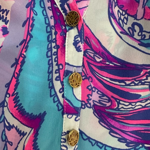 Lilly Pulitzer ELSA Blouse in Mermaids Call Silk Print, NWT, Sz. S - Picture 5 of 12
